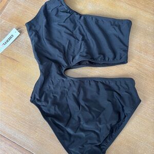 Chic Black One-Shoulder Kids Swimsuit